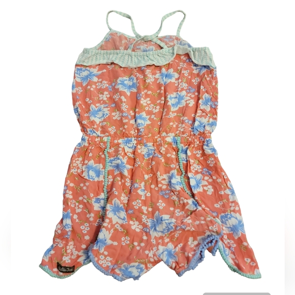 Matilda Jane Girls Romper Size 14 Lightweight Orange Blue Lace Ruffle - Picture 2 of 6